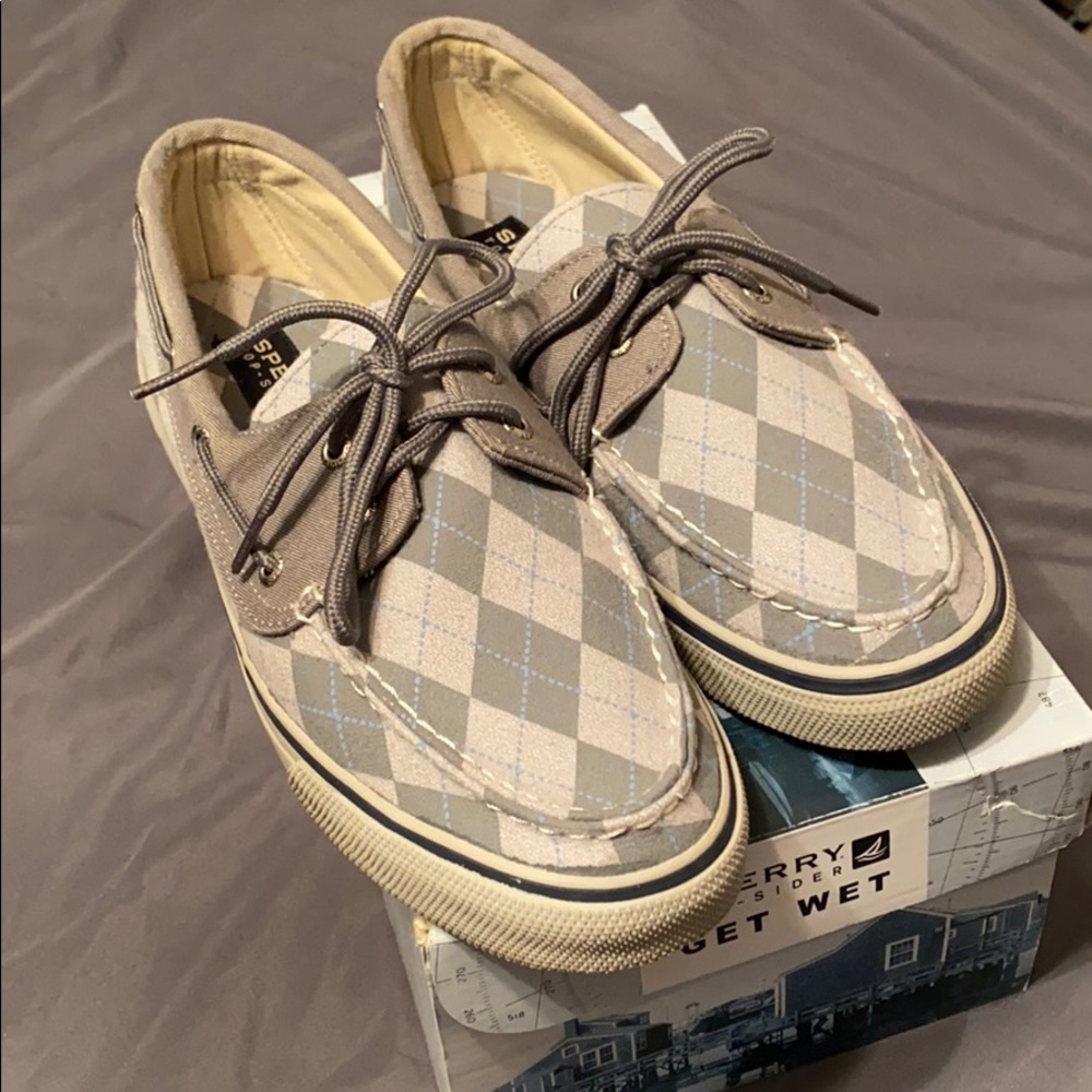Gray plaid Sperry shoes
